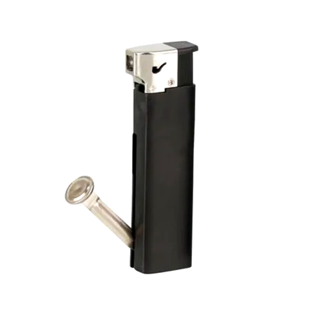 Cool Piezo Genie Soft Flame Pipe Lighter With Tamper Black